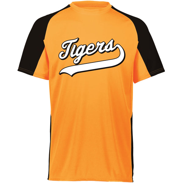 Augusta Youth Cutter+ V-Neck Baseball Jersey, Vegas Gold/Black / L