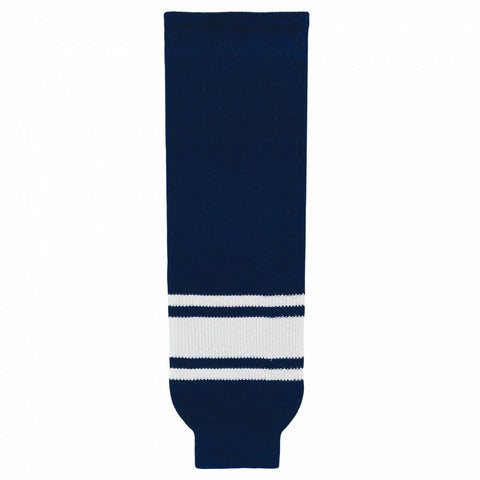 Striped Wool Knit Hockey Socks-Navy/White