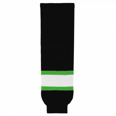 Striped Wool Knit Hockey Socks-Black/limegreen/white