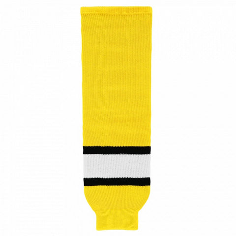 Striped Wool Knit Hockey Socks-Maize/black/white