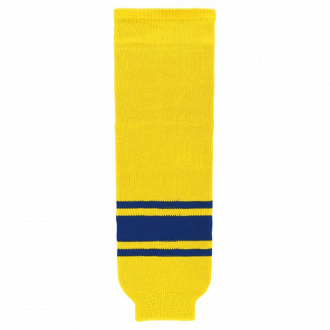 Striped Wool Knit Hockey Socks-Maize/Royal