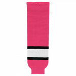 Striped Wool Knit Hockey Socks-Pink/white/black