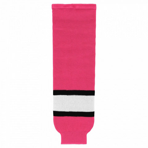 Striped Wool Knit Hockey Socks-Pink/white/black