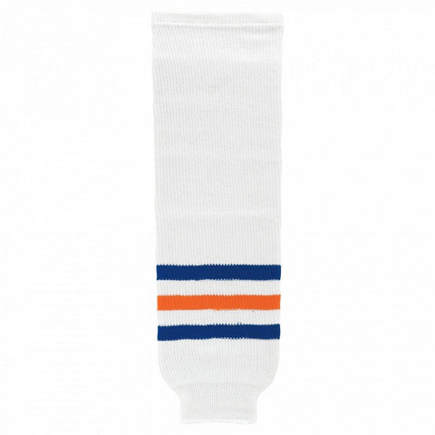 Striped Wool Knit Hockey Socks-Edmonton White