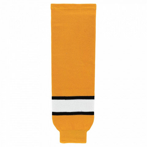 Striped Wool Knit Hockey Socks-Gold/white/black