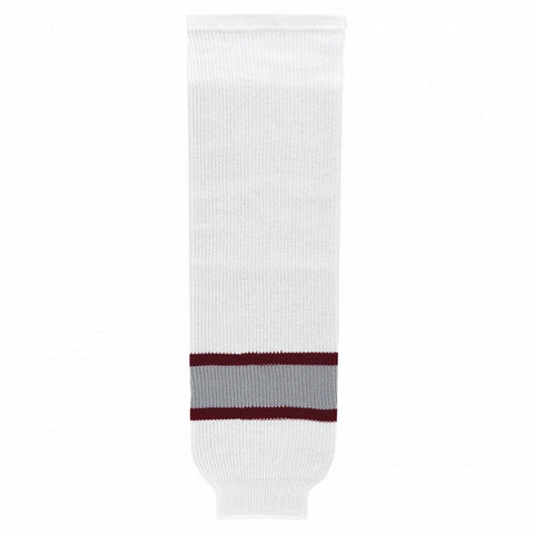 Striped Wool Knit Hockey Socks-White/maroon/grey