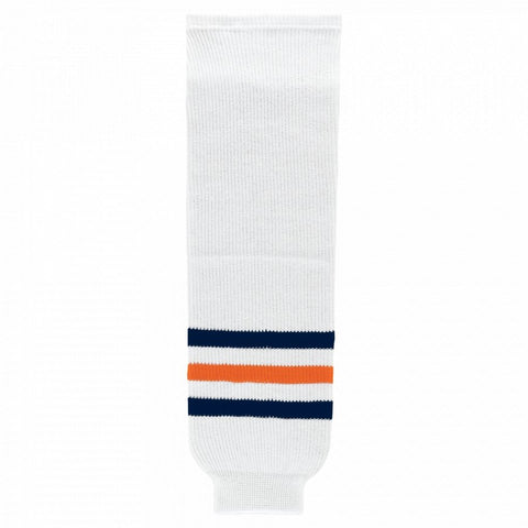 Striped Wool Knit Hockey Socks-2017 Edmonton White