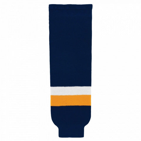 Striped Wool Knit Hockey Socks-Navy/gold/white