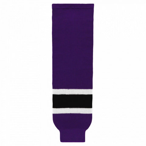 Striped Wool Knit Hockey Socks-Purple/white/black