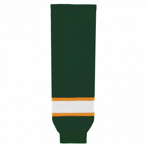 Striped Wool Knit Hockey Socks-Dark Green/gold/white