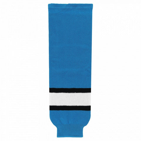 Striped Wool Knit Hockey Socks-Pro Blue/black/white