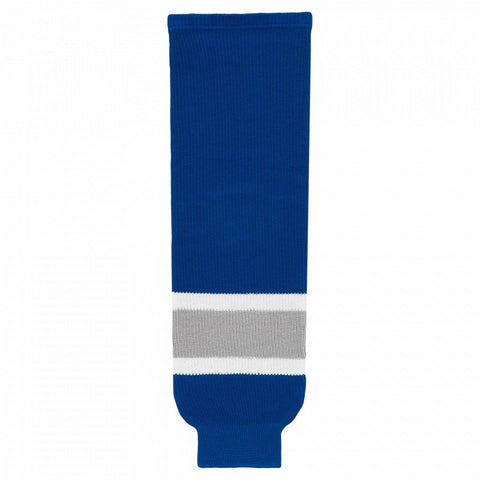 Striped Wool Knit Hockey Socks-Royal/grey/white