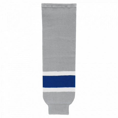 Striped Wool Knit Hockey Socks-Grey/royal/white