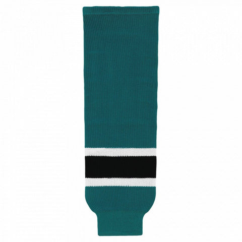 Striped Wool Knit Hockey Socks-Pacific Teal/white/black