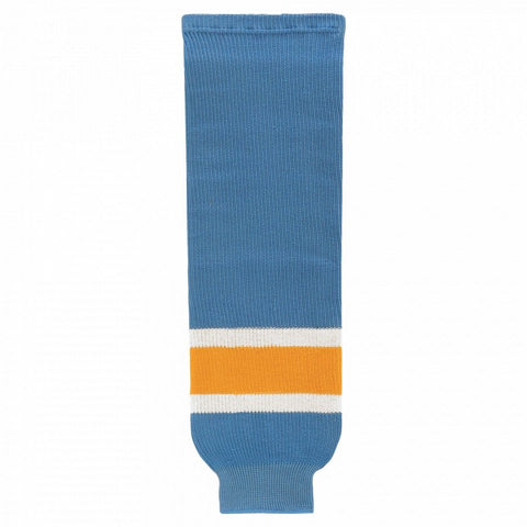 Striped Wool Knit Hockey Socks-Sky/white/gold