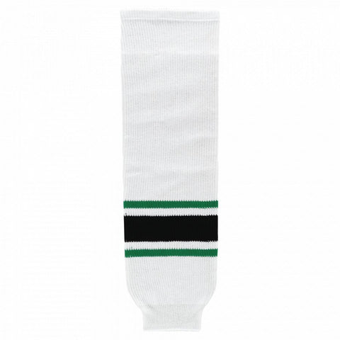 Striped Wool Knit Hockey Socks-Dallas White