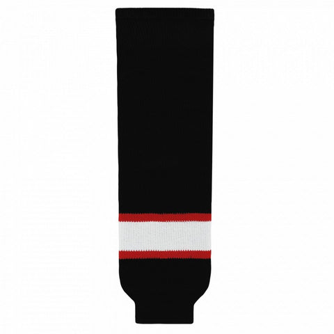 Striped Wool Knit Hockey Socks-Ottawa Black With White Stripe