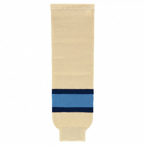 Striped Wool Knit Hockey Socks-Sand/navy/sky