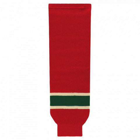 Striped Wool Knit Hockey Socks-2007 Minnesota Red