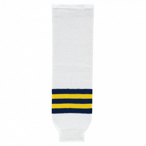 Striped Wool Knit Hockey Socks-2011 Michigan White