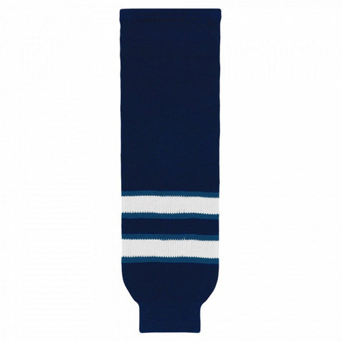 Striped Wool Knit Hockey Socks-2011 Winnipeg Navy