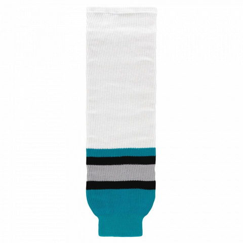 Striped Wool Knit Hockey Socks-San Jose White