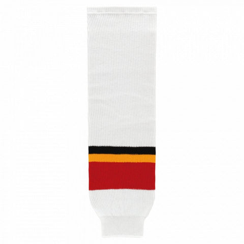 Striped Wool Knit Hockey Socks-New Calgary 3rd White