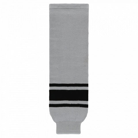 Striped Wool Knit Hockey Socks-Grey/black