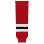 Striped Wool Knit Hockey Socks-2017 New Jersey Red