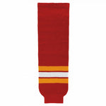Striped Wool Knit Hockey Socks-Vintage Calgary Red